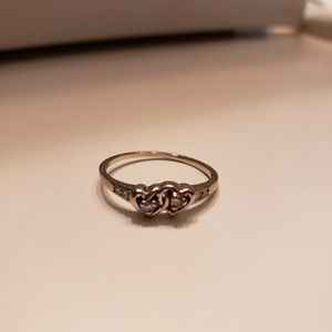 White gold and diamond double heart ring
